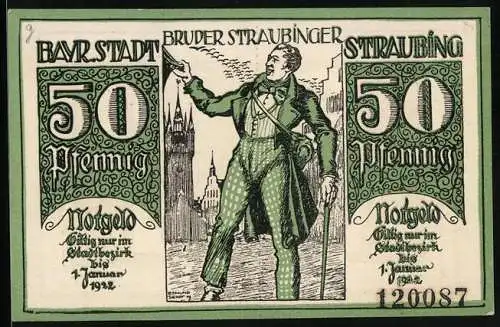 Notgeld Straubing 1919, 50 Pfennig, Der Bruder Straubing