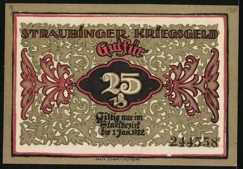 Notgeld Straubing 1918, 25 Pfennig, Der Uhrturm