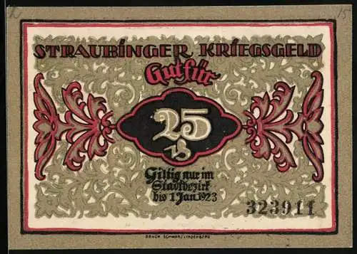 Notgeld Straubing 1918, 25 Pfennig, Der Uhrenturm