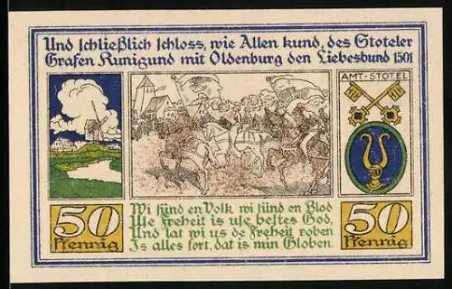 Notgeld Stotel 1921, 50 Pfennig, Kunigund schliesst den Liebesbund 1501