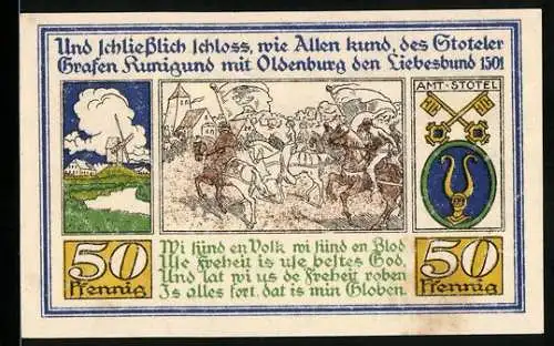 Notgeld Stotel 1921, 50 Pfennig, Kunigund schliesst mit Oldenburg den Liebesbund