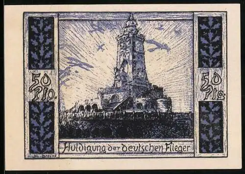 Notgeld Frankenhausen a. Kyffh. 1921, 50 Pfennig, Huldigung der deutschen Flieger