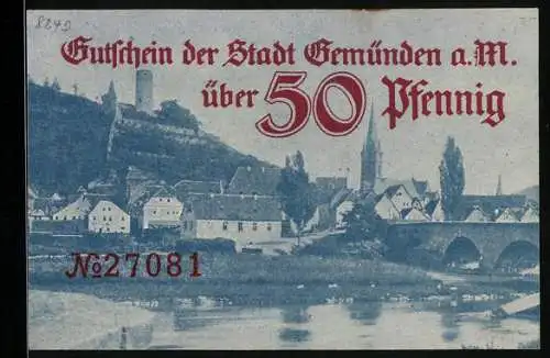 Notgeld Gemünden a. M., 50 Pfennig, Kontroll-Nr. 27081