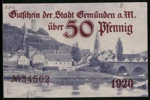 Notgeld Gemünden a. M., 50 Pfennig, Kontroll-Nr. 34502