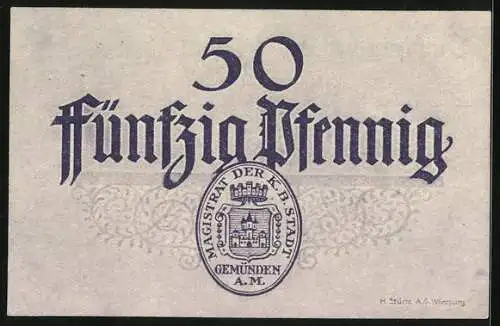 Notgeld Gemünden a. M., 50 Pfennig, Kontroll-Nr. 34502