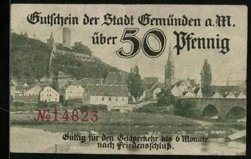 Notgeld Gemünden a. M., 50 Pfennig, Kontroll-Nr. 14823
