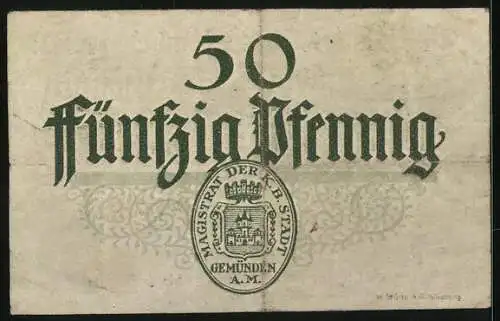 Notgeld Gemünden a. M., 50 Pfennig, Kontroll-Nr. 14823