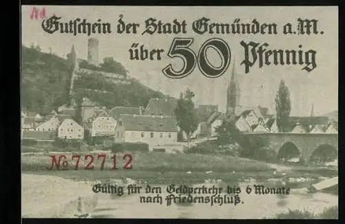 Notgeld Gemünden a. M., 50 Pfennig, Kontroll-Nr. 72712