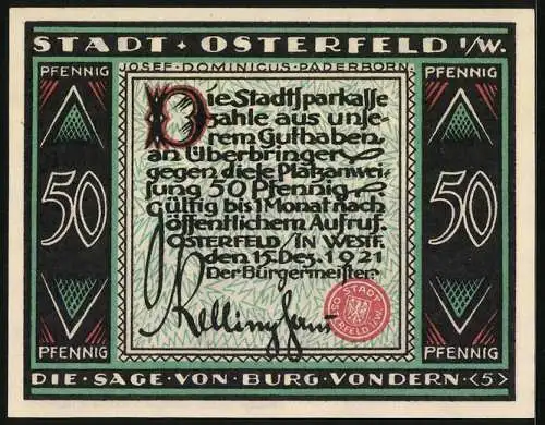 Notgeld Osterfeld i. W. 1921, 50 Pfennig, Die Sage von der Burg Vondern 5