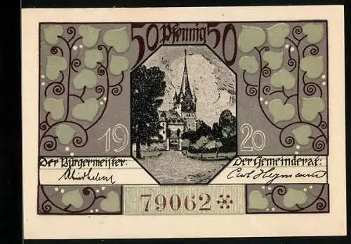 Notgeld Oberlind /S.-M. 1920, 50 Pfennig, Kirche, Schmied und Bauer