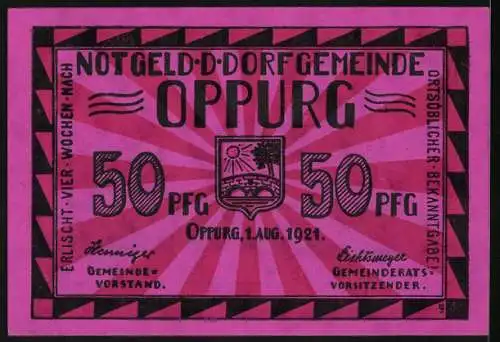 Notgeld Oppurg 1921, 50 Pfennig, Türkenhof, erb. 1519
