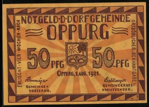 Notgeld Oppurg 1921, 50 Pfennig, Kirche aus dem 17. Jahrhundert