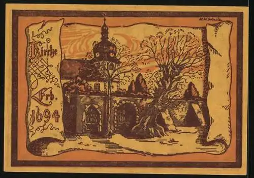 Notgeld Oppurg 1921, 50 Pfennig, Kirche aus dem 17. Jahrhundert