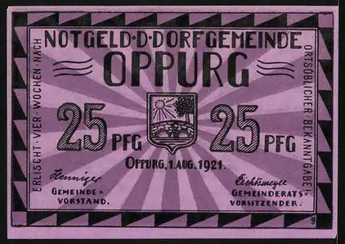 Notgeld Oppurg 1921, 25 Pfennig, Alte Orlabrücke aus dem 16. Jahrhundert