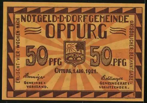 Notgeld Oppurg 1921, 50 Pfennig, Kirche, erbaut 1694