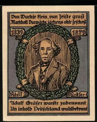 Notgeld Oberheldrungen 1921, 50 Pfennig, Portrait Adolf Gräfer