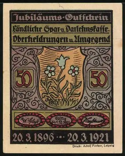 Notgeld Oberheldrungen 1921, 50 Pfennig, Sammlung vor- und frühgeschichtlicher Altertümer