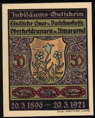 Notgeld Oberheldrungen 1921, 50 Pfennig, Kreuzstein mit Rune