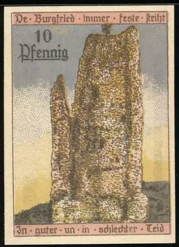 Notgeld Osterode a. H. 1922, 10 Pfennig, Ruine des Burgfrieds