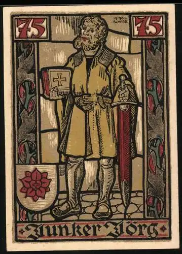 Notgeld Eisenach 1922, 75 Pfennig, Wartburg und Junker Jörg