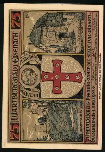 Notgeld Eisenach 1922, 75 Pfennig, Wartburg und Junker Jörg