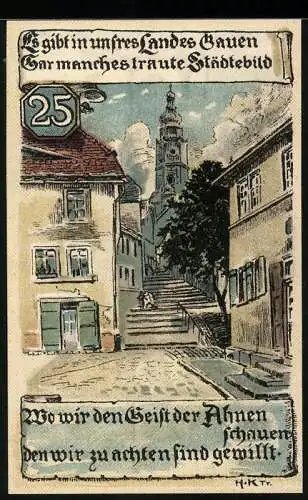 Notgeld Buttstädt, 25 Pfennig, Wappen und Strassenpartie an der Kirche