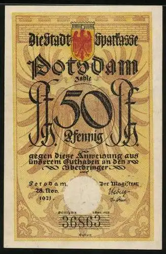 Notgeld Potsdam 1921, 50 Pfennig, Heufresser in Uniform