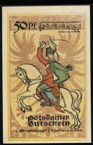 Notgeld Potsdam 1921, 50 Pfennig, Uniformierter Soldat mit Säbel zu Pferd