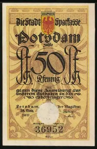 Notgeld Potsdam 1921, 50 Pfennig, Bombenschmeisser in Uniform