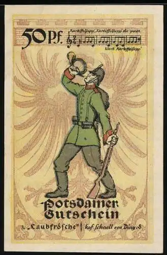 Notgeld Potsdam 1921, 50 Pfennig, Laubfrosch mit Horn