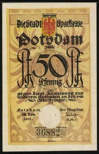 Notgeld Potsdam 1921, 50 Pfennig, Laubfrosch mit Horn