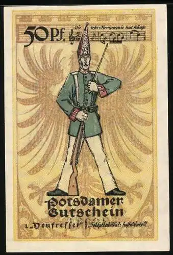 Notgeld Potsdam 1921, 50 Pfennig, Heufresser in Uniform