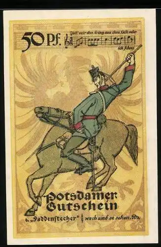 Notgeld Potsdam 1921, 50 Pfennig, Paddenstecher in Uniform zu Pferd