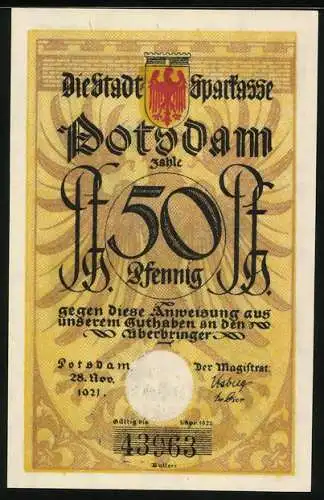 Notgeld Potsdam 1921, 50 Pfennig, Paddenstecher in Uniform zu Pferd