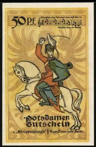 Notgeld Potsdam 1921, 50 Pfennig, Strippenjunge mit Säbel zu Pferd