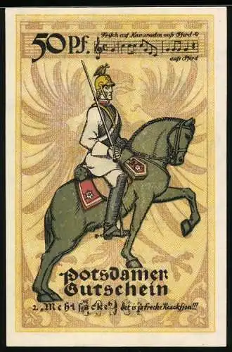 Notgeld Potsdam 1921, 50 Pfennig, Mehlsack bewaffnet zu Pferd