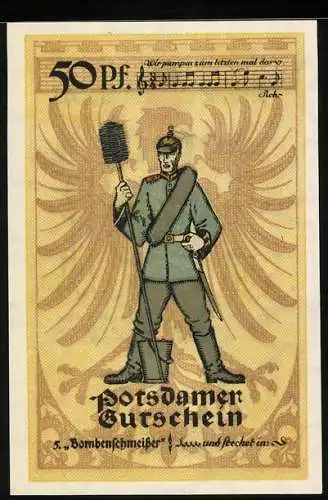 Notgeld Potsdam 1921, 50 Pfennig, Bombenschmeisser in Uniform