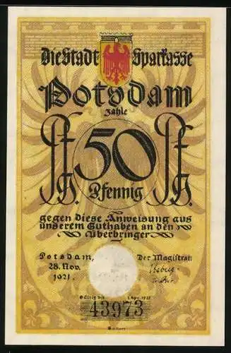 Notgeld Potsdam 1921, 50 Pfennig, Bombenschmeisser in Uniform