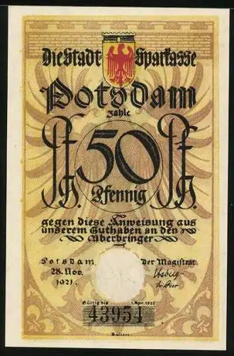 Notgeld Potsdam 1921, 50 Pfennig, Laubfrosch mit Horn in grüner Uniform