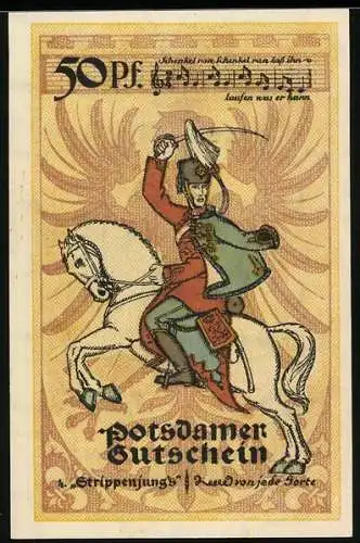 Notgeld Potsdam 1921, 50 Pfennig, Strippenjunge zu Pferd mit Säbel