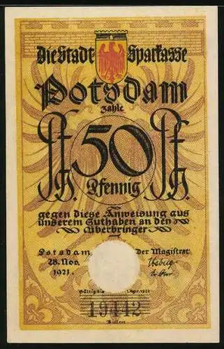 Notgeld Potsdam 1921, 50 Pfennig, Paddenstecher mit Speer