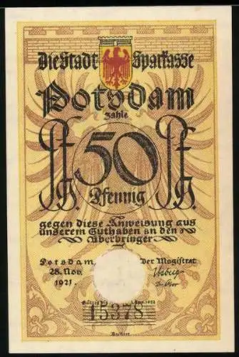 Notgeld Potsdam 1921, 50 Pfennig, Heufresser in Uniform
