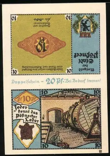 Notgeld Pössneck, 20 Pfennig, Arbeiter bei der Lederverarbeitung