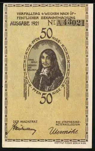 Notgeld Plön 1921, 50 Pfennig, Kirche und Hans Adolf