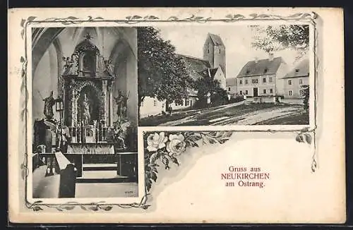 AK Neukirchen am Ostrong, Innenansicht der Kirche, Ortspartie