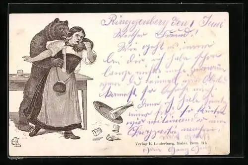 AK Bär erschreckt Wirtin, vermenschlichte Tiere