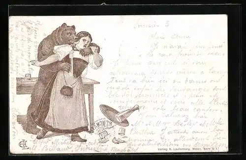 AK Bär erschreckt Wirtin, vermenschlichte Tiere