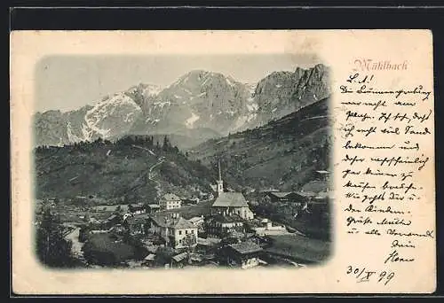 AK Mühlbach am Hochkönig, Ortspartie mit Kirche