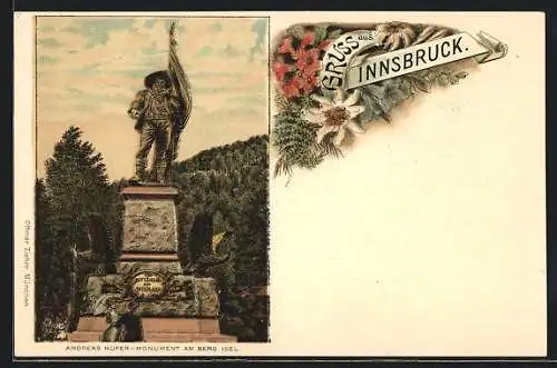 Lithographie Innsbruck, Andreas Hofer-Monument am Berg Isel
