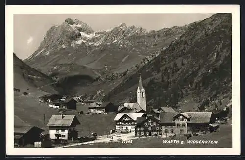AK Warth /Vorarlberg, Ortspartie mit Kirche gegen Widderstein